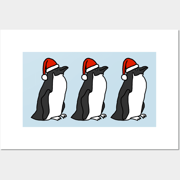 Three Christmas Penguins Wearing Santa Hats Wall Art by ellenhenryart